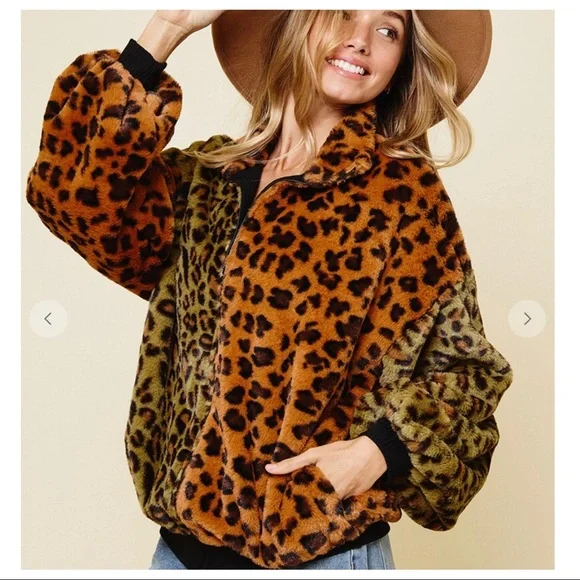 ✨LAST ONE✨Stylish Leopard Faux Fur Zip Up Fabulous Jacket - Picture 3 of 6